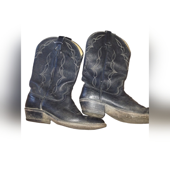 Dan Post men's black with white stitching leather size 9.5D cowboy boots - Picture 4 of 10